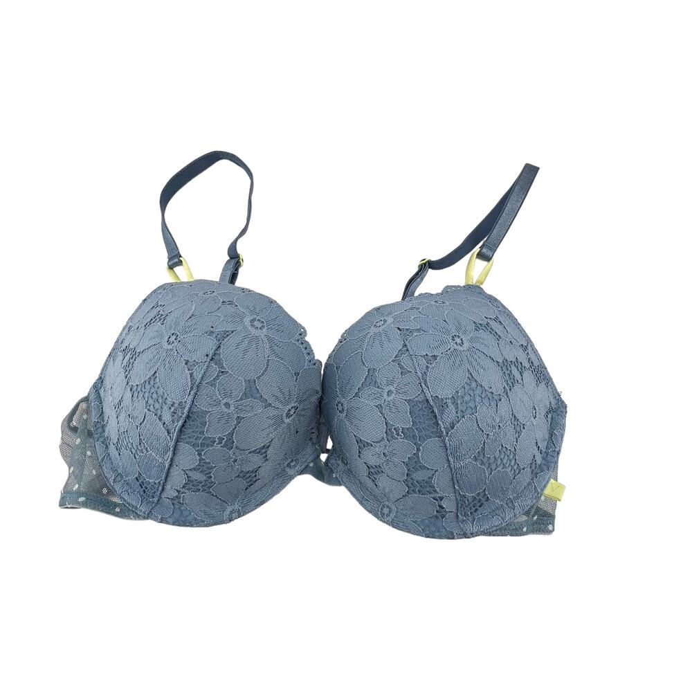Victoria's Secret Size 34C Bra Push Up Blue Full Lace Adjustable Underwire